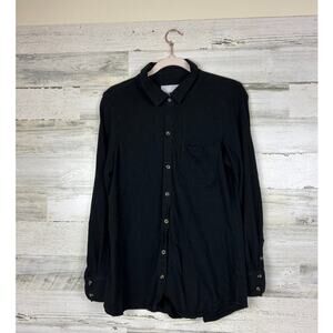 Lola River Womens L Button Up Long Sleeve Black Pocket Casual Utility shirt top